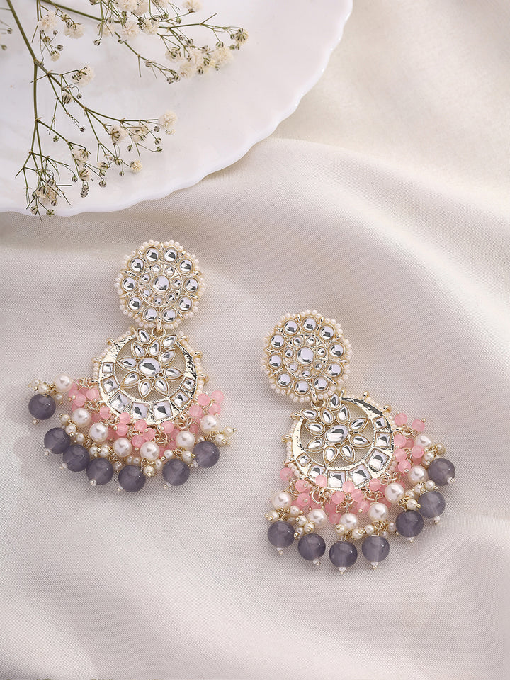 Priyaasi Pale Pink and Ash Combo Floral Earrings