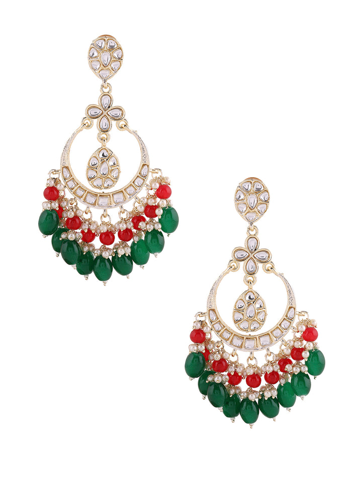 Priyaasi Green and Ruby Kundan Chandbali Earrings