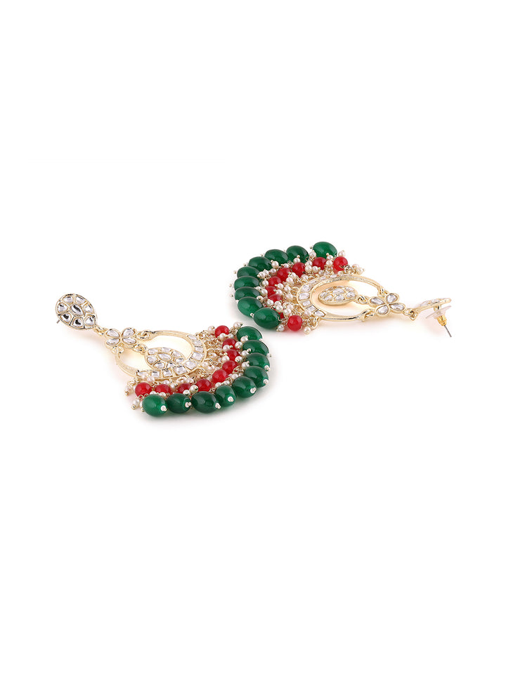 Priyaasi Green and Ruby Kundan Chandbali Earrings