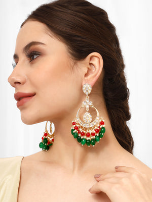 Priyaasi Green and Ruby Kundan Chandbali Earrings