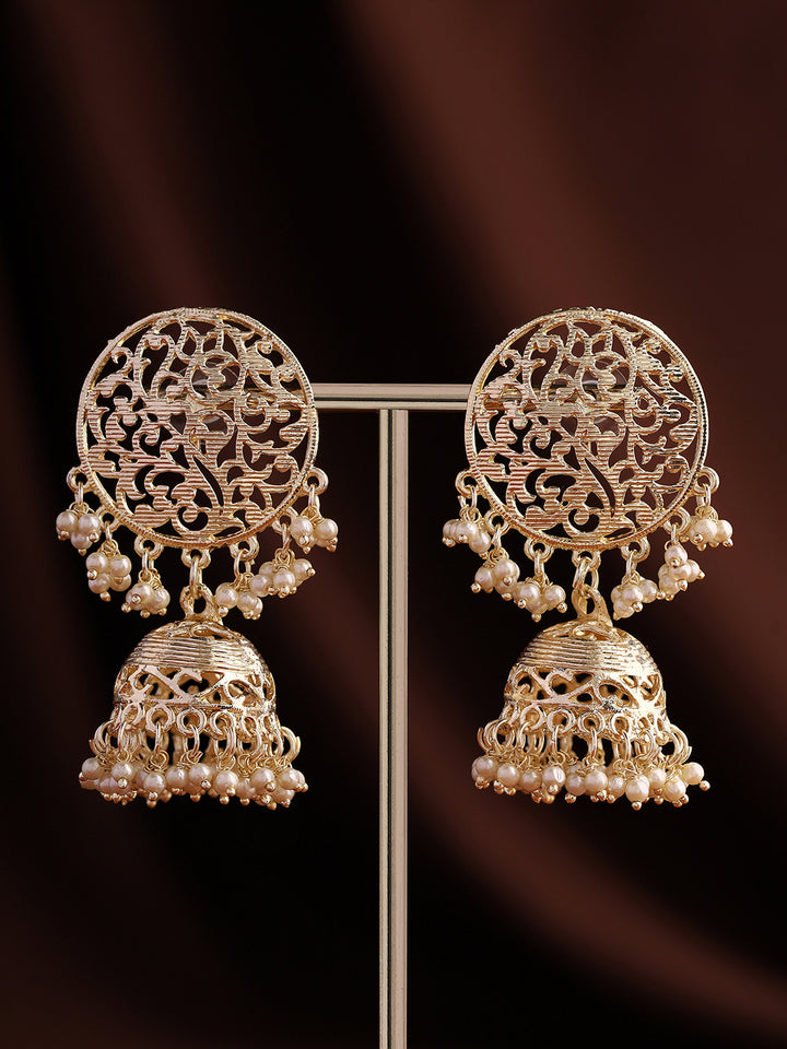 Priyaasi Floral Gold Plated Pearl Jhumkas