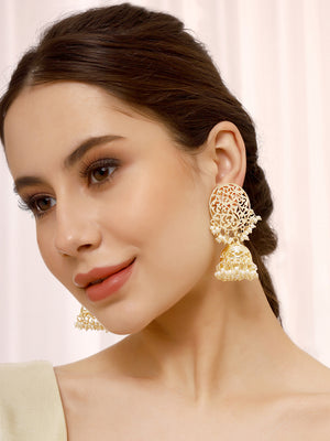 Priyaasi Floral Gold Plated Pearl Jhumkas