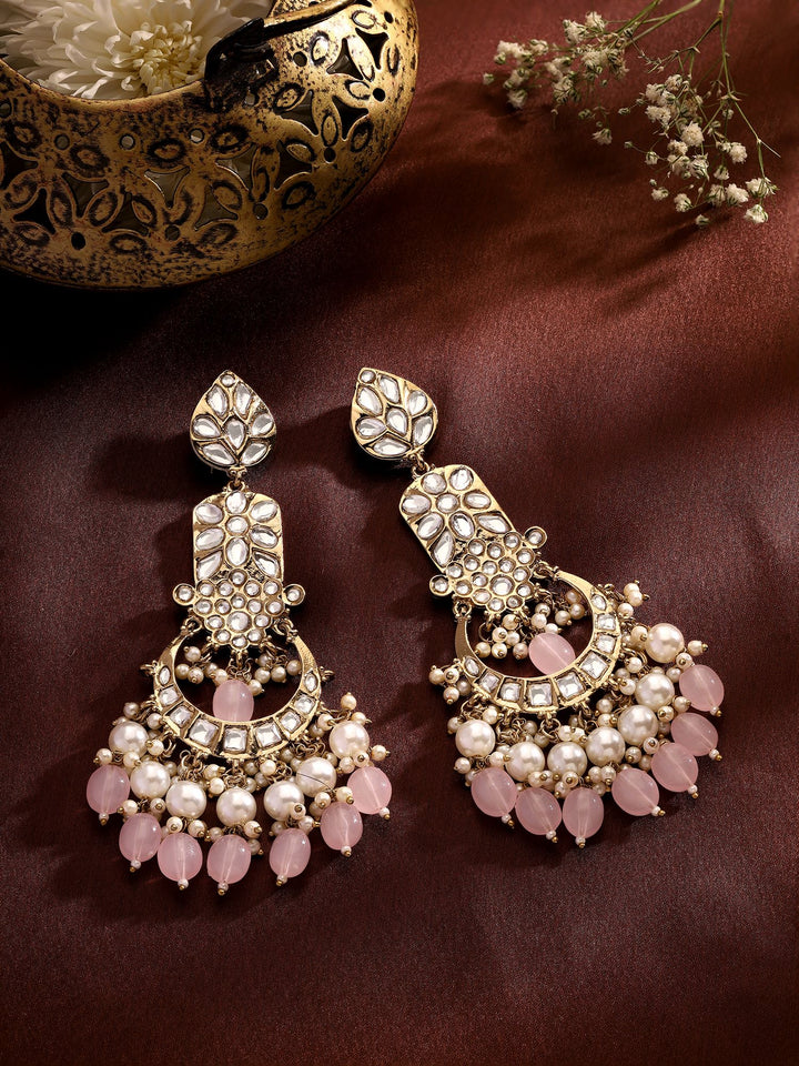 Priyaasi Kundan and Pink Beads Elegant Earrings
