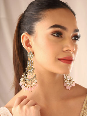 Priyaasi Kundan and Pink Beads Elegant Earrings