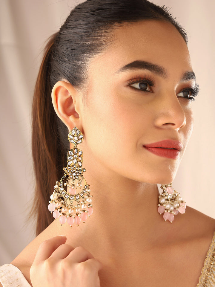 Priyaasi Kundan and Pink Beads Elegant Earrings