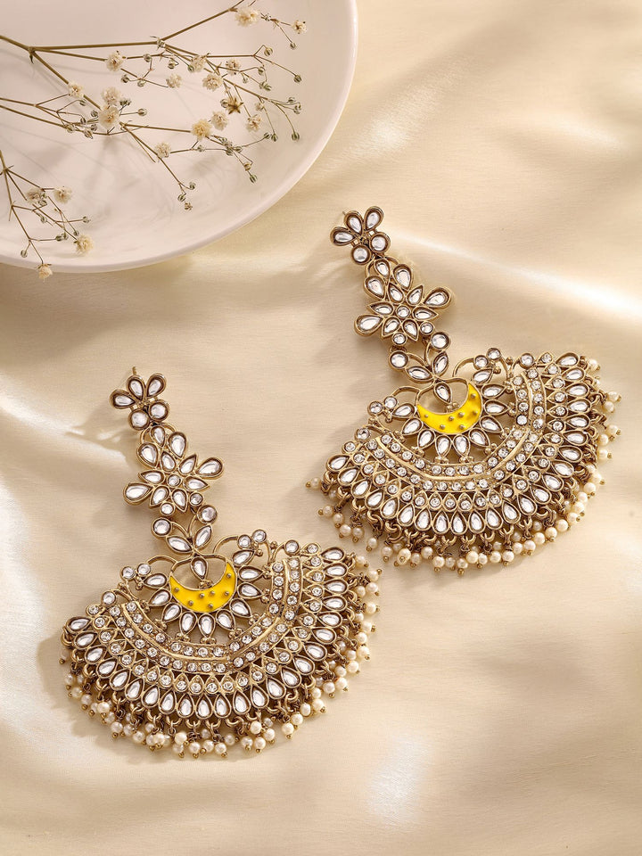 Priyaasi Yello Kundan Floral Chandbalis