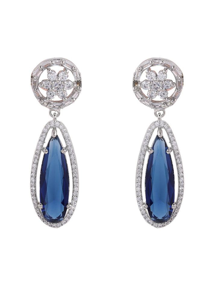 Priyaasi AD Floral Dark Blue Stoned Earrings