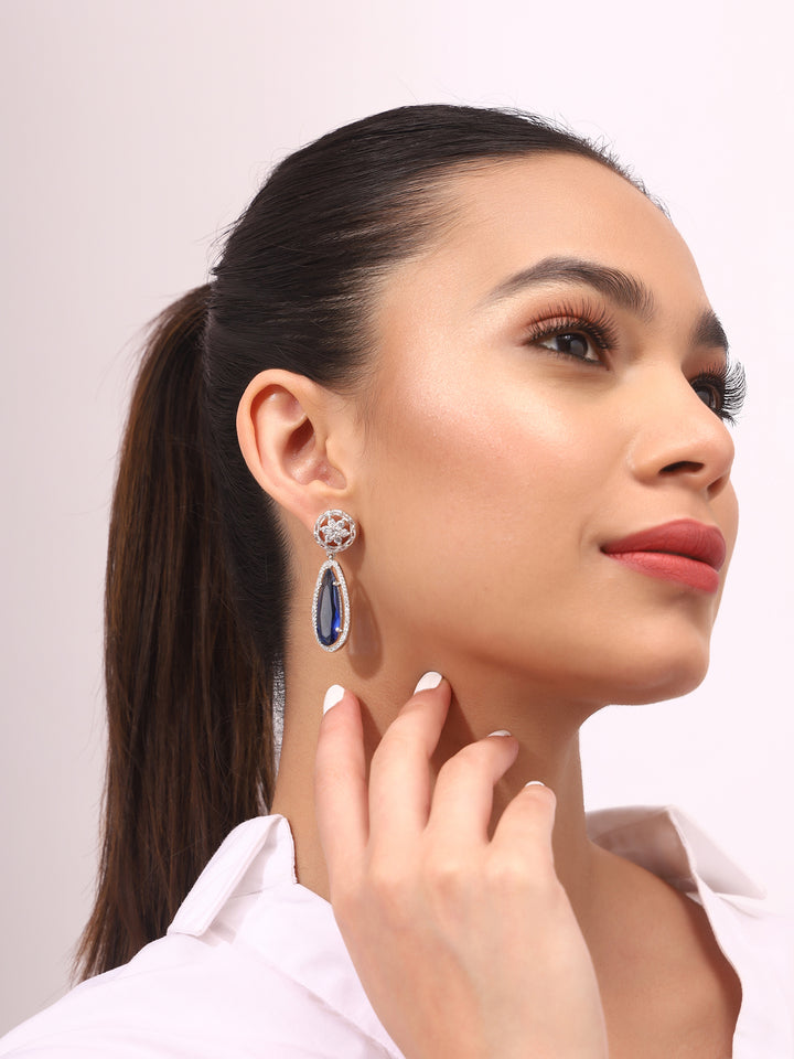 Priyaasi AD Floral Dark Blue Stoned Earrings