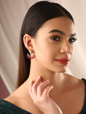 Priyaasi Cone Shape Dual Wear Pink Bead Earrings