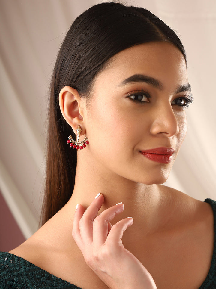 Priyaasi Cone Shape Dual Wear Pink Bead Earrings