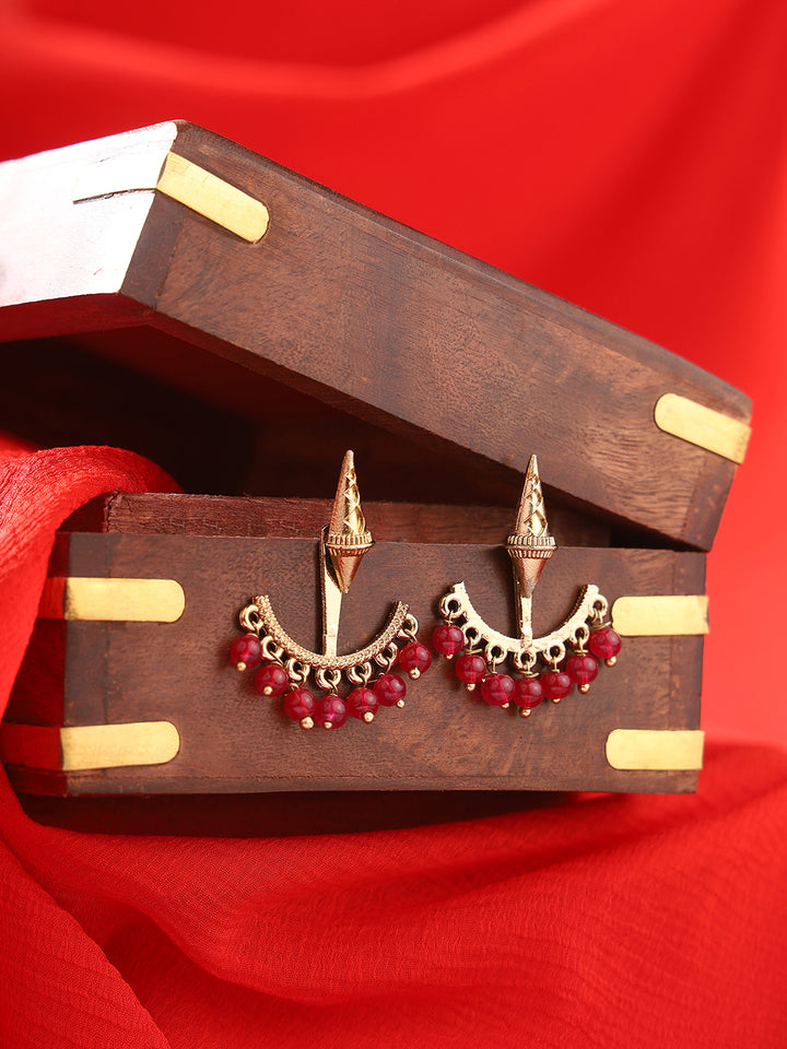 Priyaasi Cone Shape Dual Wear Pink Bead Earrings