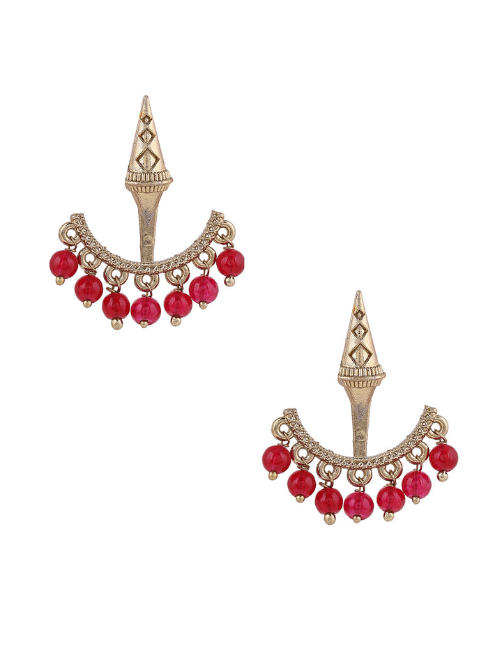 Priyaasi Cone Shape Dual Wear Pink Bead Earrings