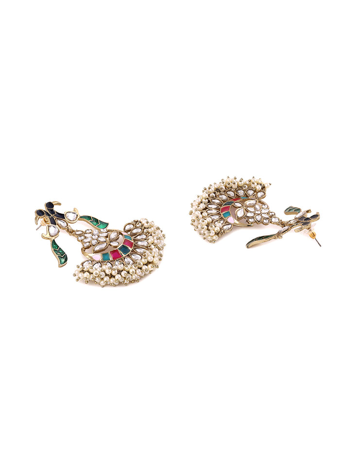Priyaasi Peacock Multi color Kundan Pearl Drop Earrings