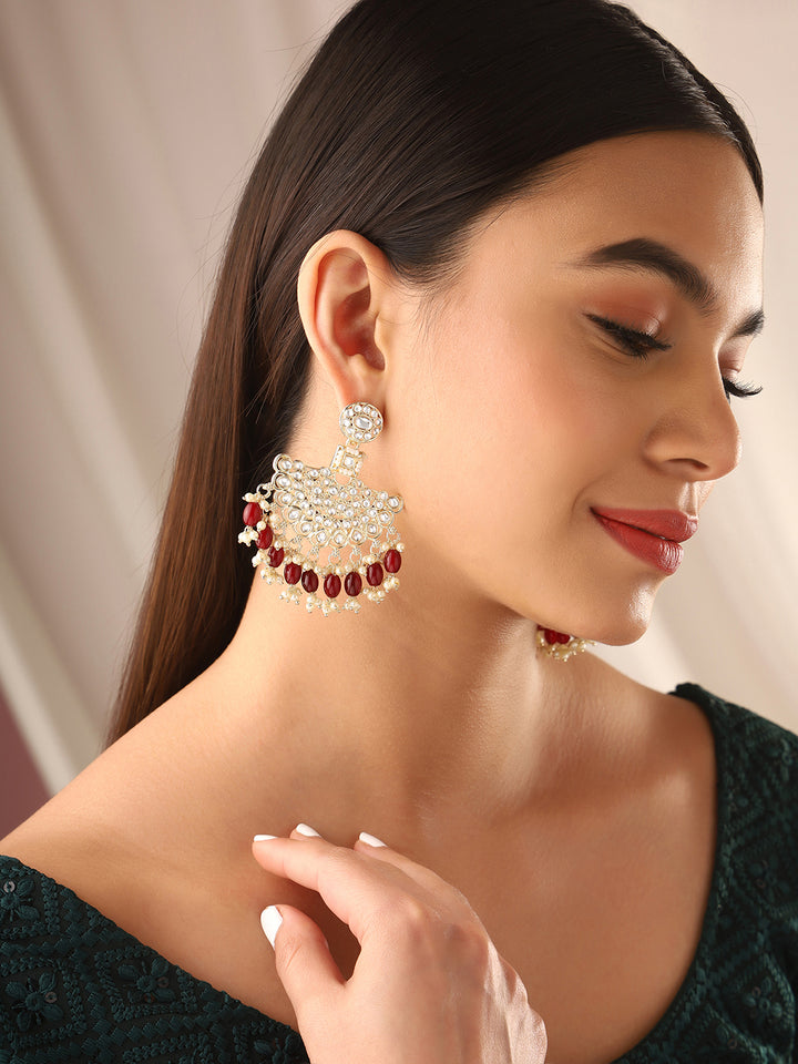Priyaasi Marron Beads Kundan Chandabli Earrings