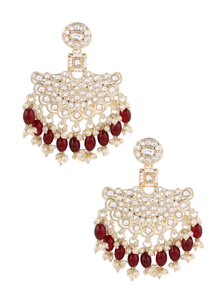 Priyaasi Marron Beads Kundan Chandabli Earrings