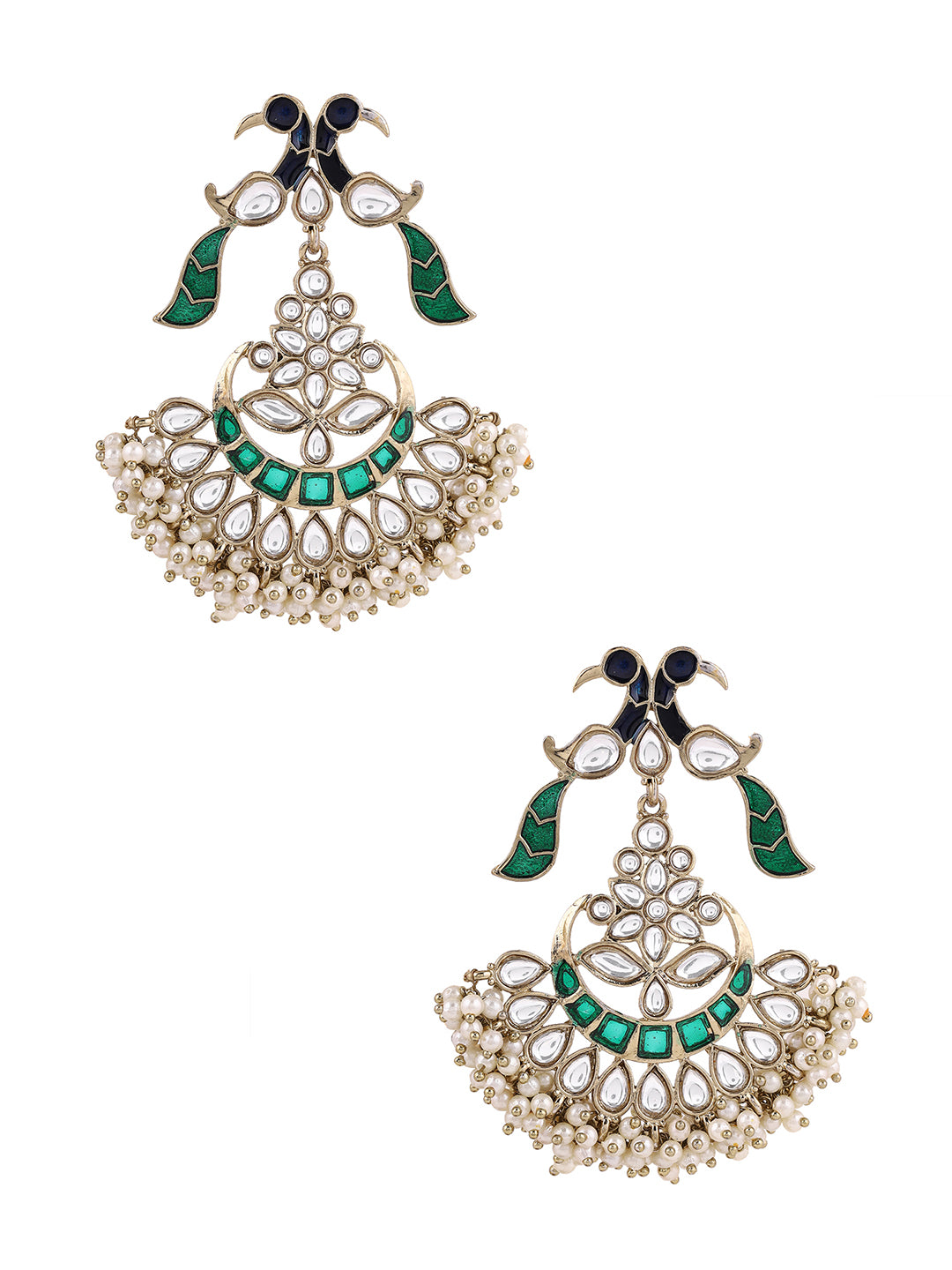Priyaasi Peacock Kundan and Pearls Drop Earrrings