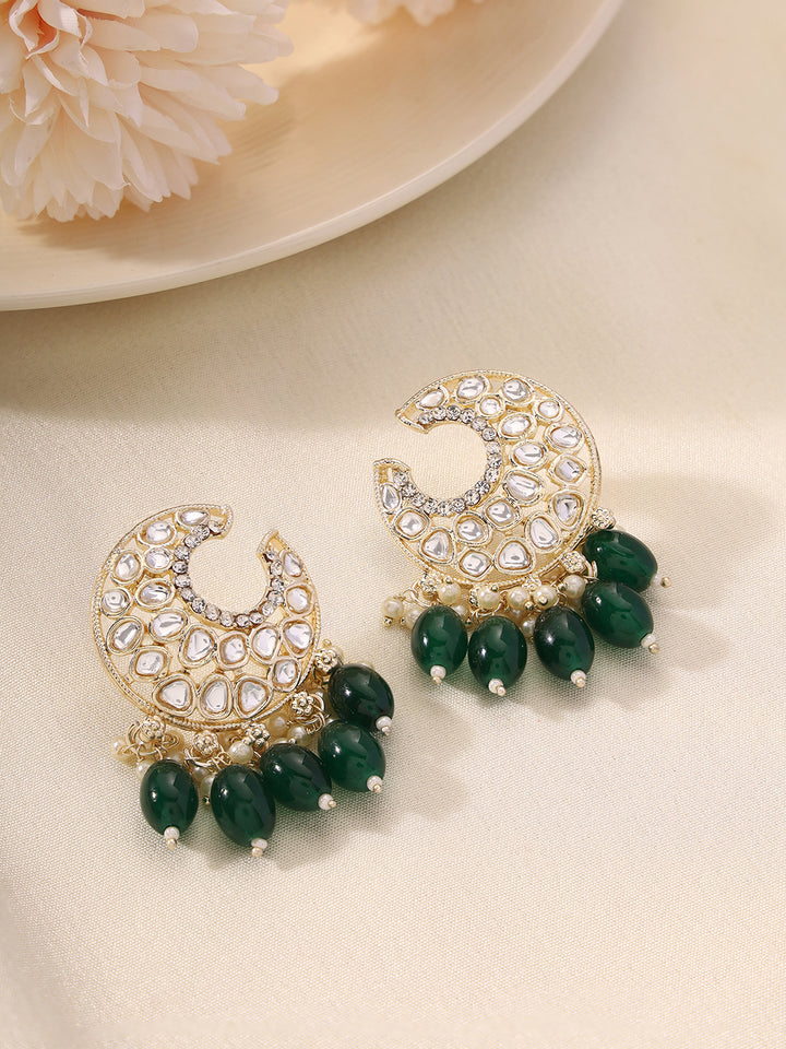Priyaasi Green Beads Moon Shape Earrings