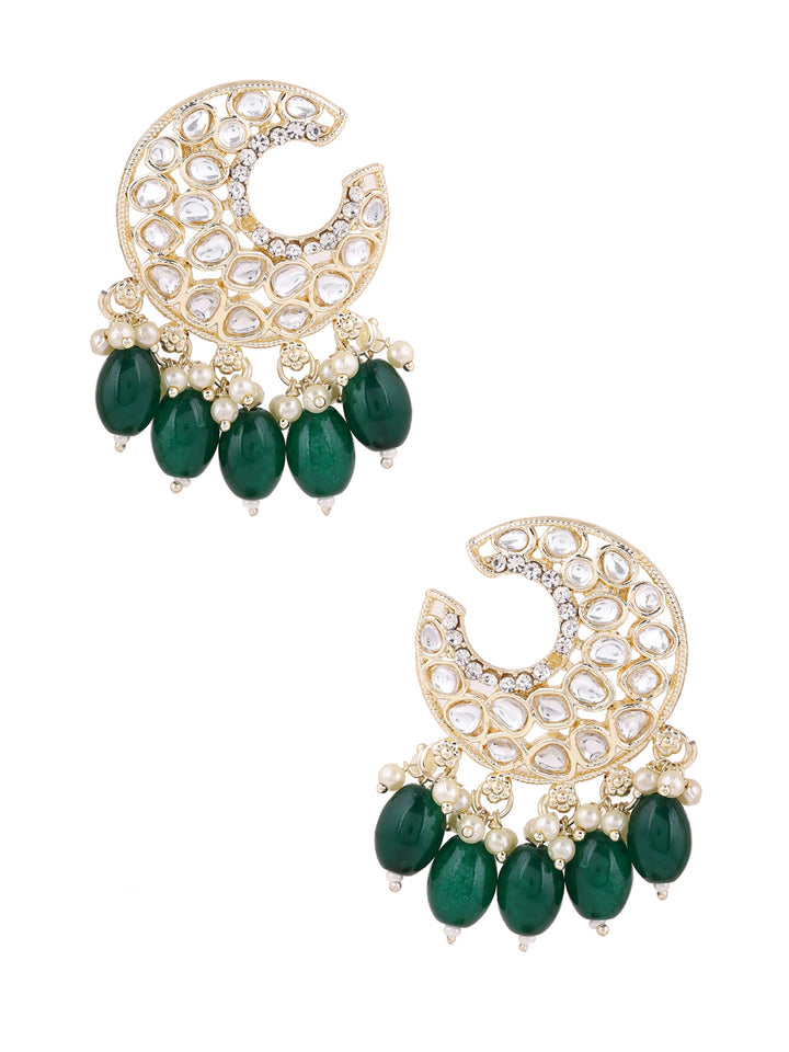 Priyaasi Green Beads Moon Shape Earrings