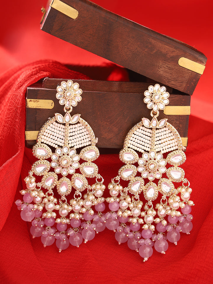 Priyaasi Lavender Beads Floral Kundan Pearl Earrings