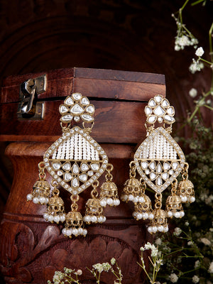 Priyaasi Geometric Floral Combo Jhumki Hanging Gold Plated Drop Earrings