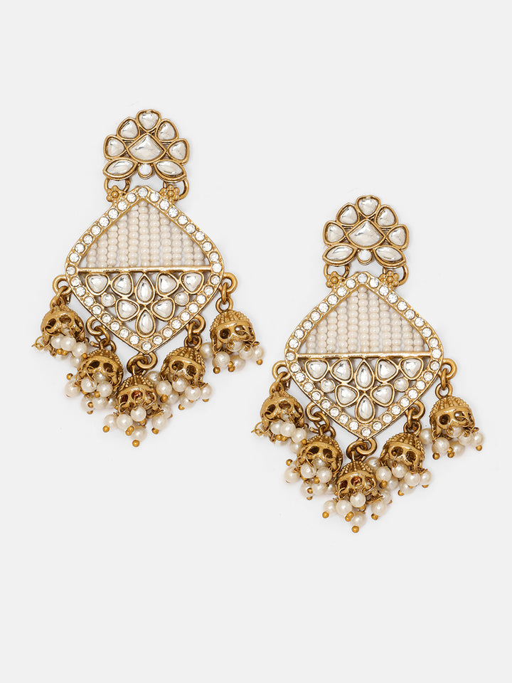 Priyaasi Geometric Floral Combo Jhumki Hanging Gold Plated Drop Earrings