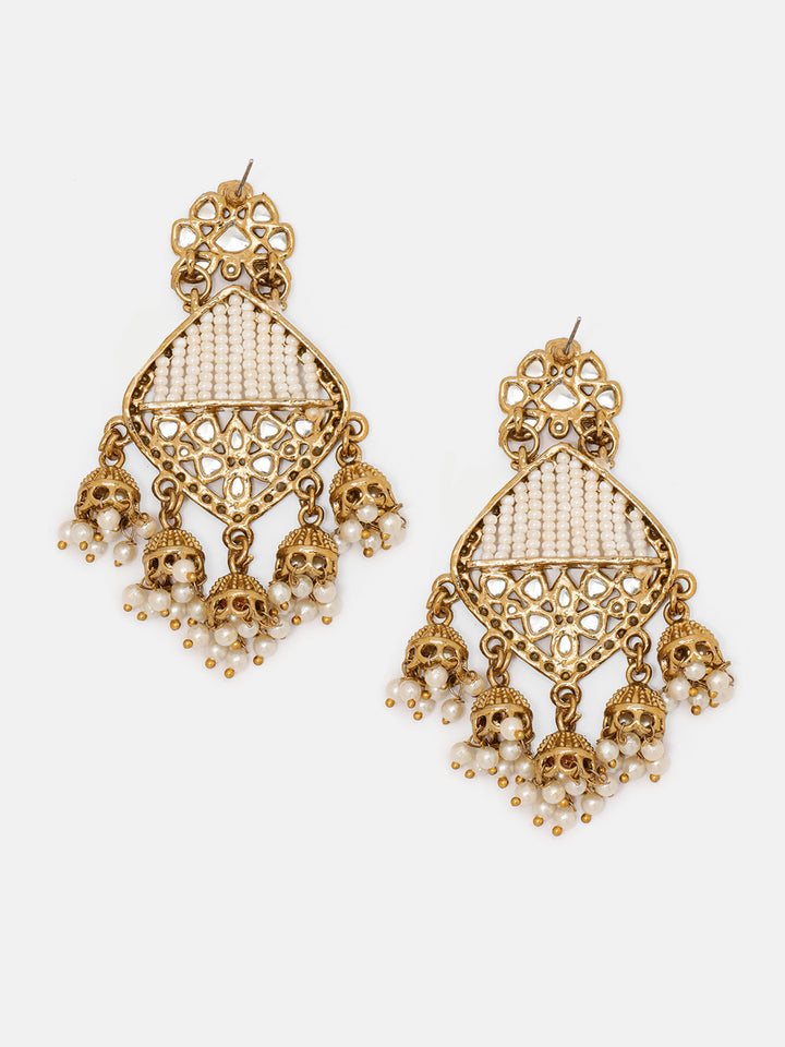 Priyaasi Geometric Floral Combo Jhumki Hanging Gold Plated Drop Earrings