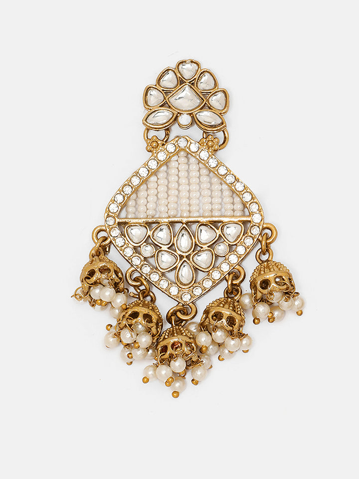 Priyaasi Geometric Floral Combo Jhumki Hanging Gold Plated Drop Earrings