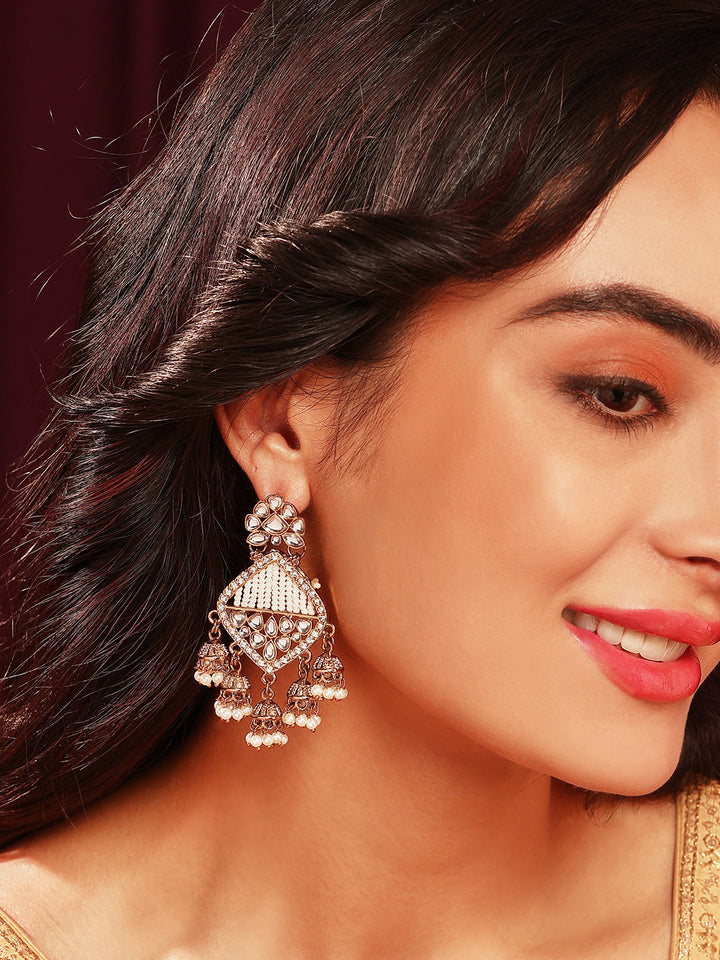 Priyaasi Geometric Floral Combo Jhumki Hanging Gold Plated Drop Earrings