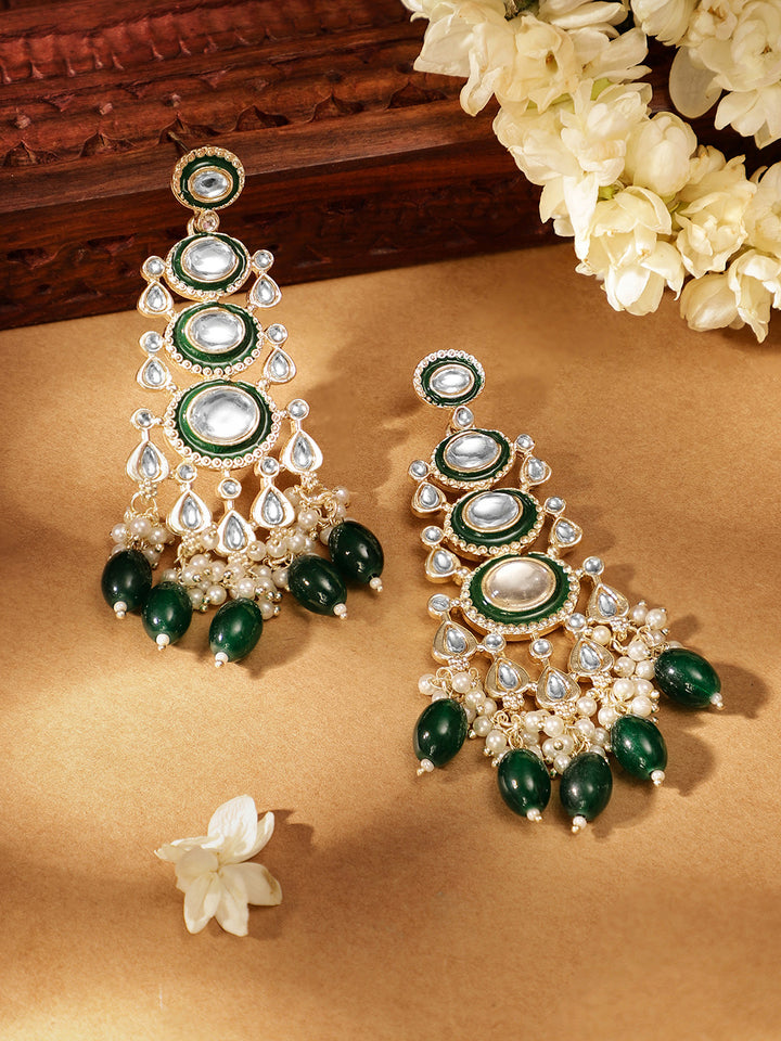 Priyaasi Simple Green Kundan Beads Drop Gold Plated Elegant earrings