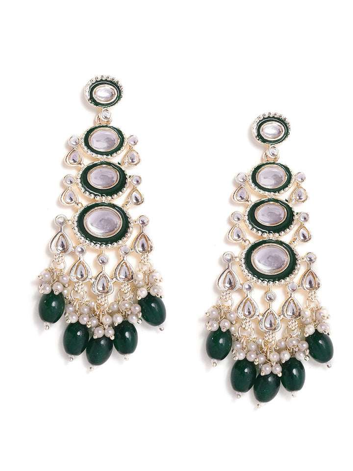 Priyaasi Simple Green Kundan Beads Drop Gold Plated Elegant earrings