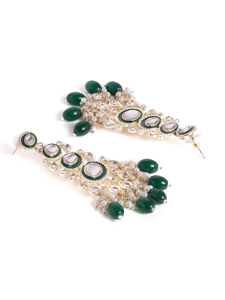 Priyaasi Simple Green Kundan Beads Drop Gold Plated Elegant earrings