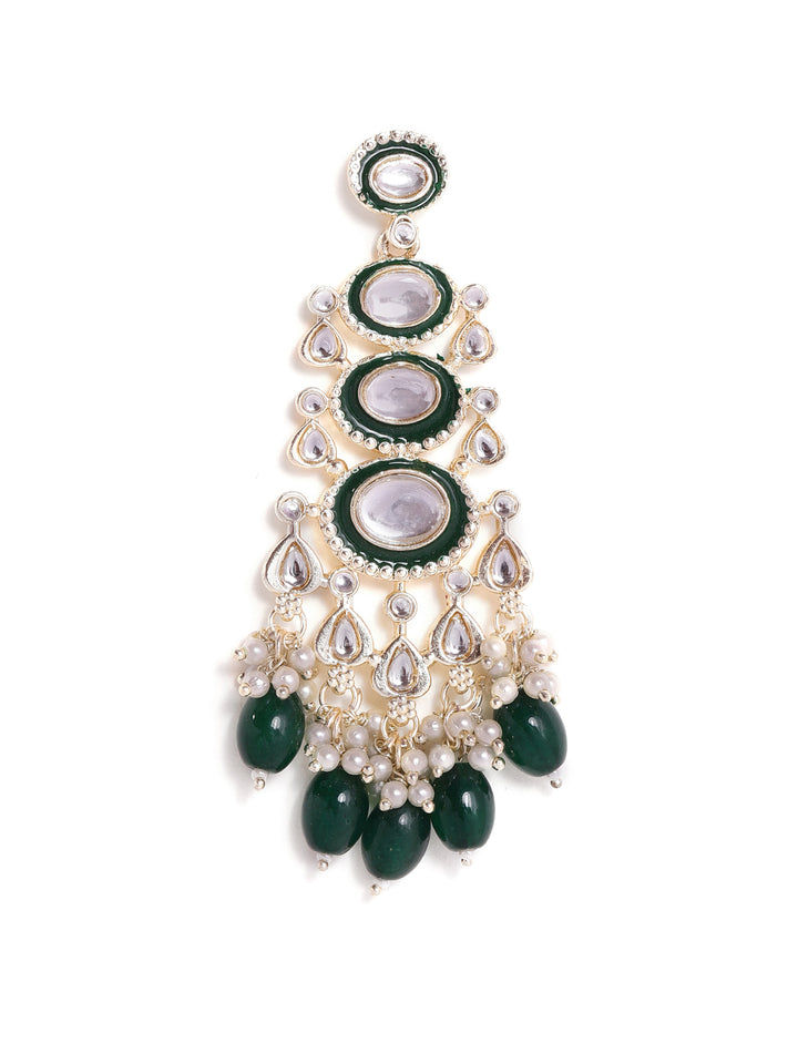 Priyaasi Simple Green Kundan Beads Drop Gold Plated Elegant earrings
