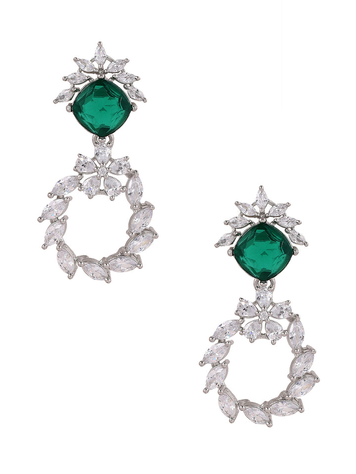Priyaasi Fancy Floral Pink Green AD Stones Elegance Silver Plating Drop earrings