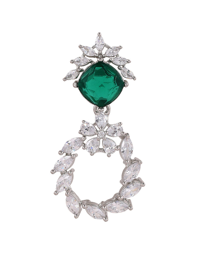 Priyaasi Fancy Floral Pink Green AD Stones Elegance Silver Plating Drop earrings