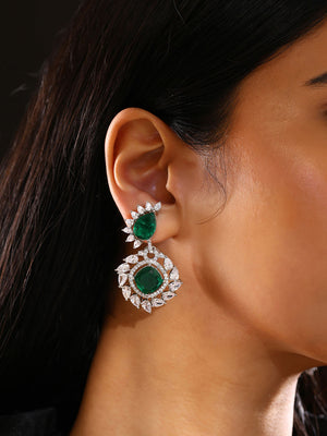 Priyaasi Emerald AD Silver plating Floral pattern Elegant Earrings