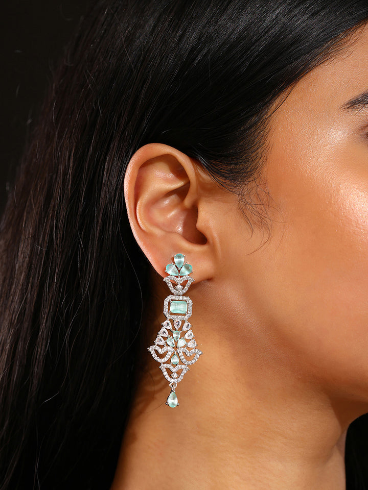 Priyaasi Mint Stones AD Elegance Floral Pattern Silver Plating Drop earrings