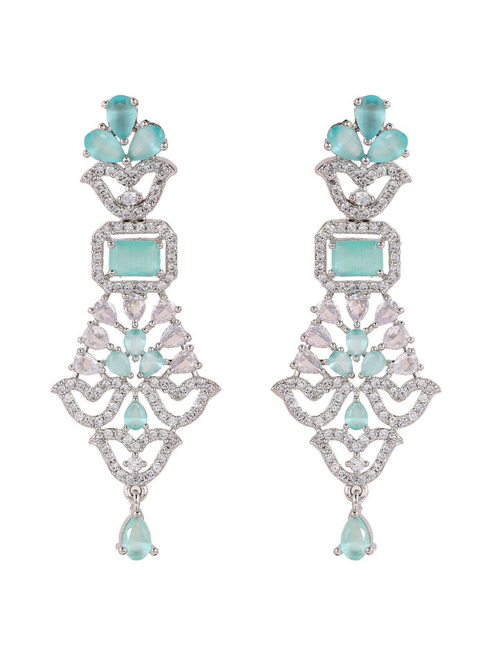 Priyaasi Mint Stones AD Elegance Floral Pattern Silver Plating Drop earrings