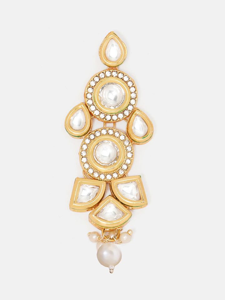 Priyaasi Gold Plated Glamour Kundan and Pearl Drop Earrings in Geometric Shape