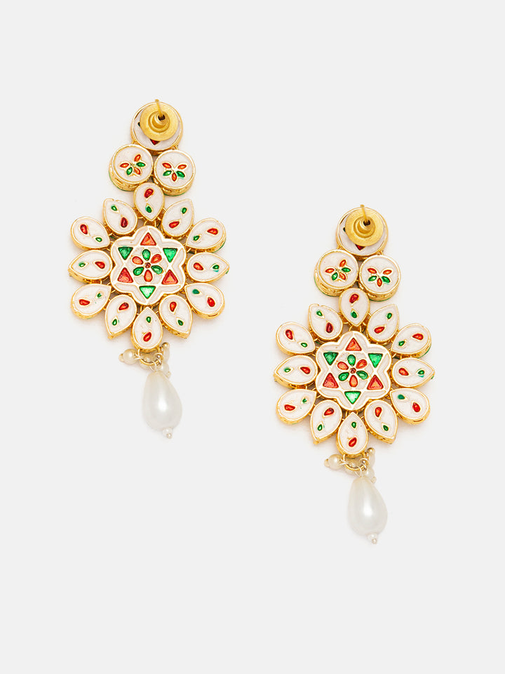 Priyaasi Gold Plated Bloom Exquisite Pearl and Kundan Drop Earrings