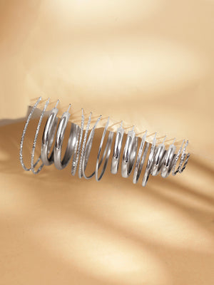 4 Pair of Elegant Silver Plated Fancy Combo Hoops Earrings