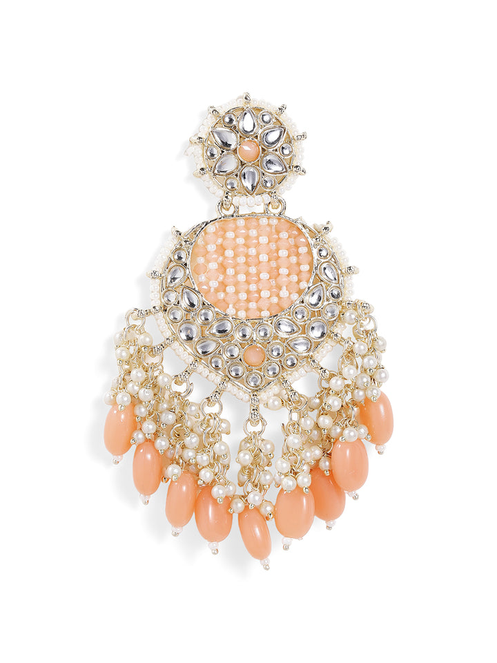 Peach Kundan Floral Pattern Gold Pattern Elegant Drop Earrings