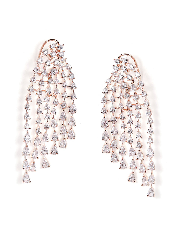 Rosegold Plated Tassels American Diamond Tassels Drop Earrings