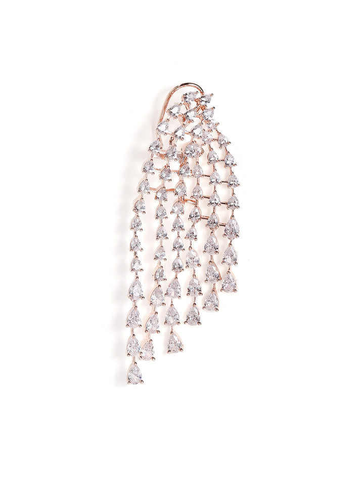 Rosegold Plated Tassels American Diamond Tassels Drop Earrings