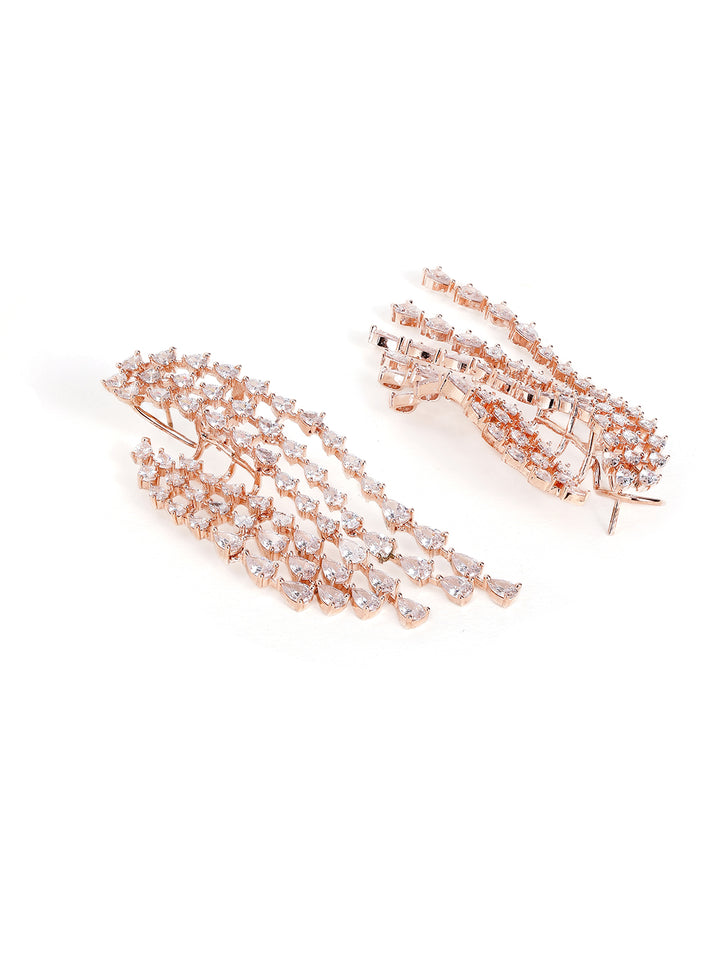 Rosegold Plated Tassels American Diamond Tassels Drop Earrings