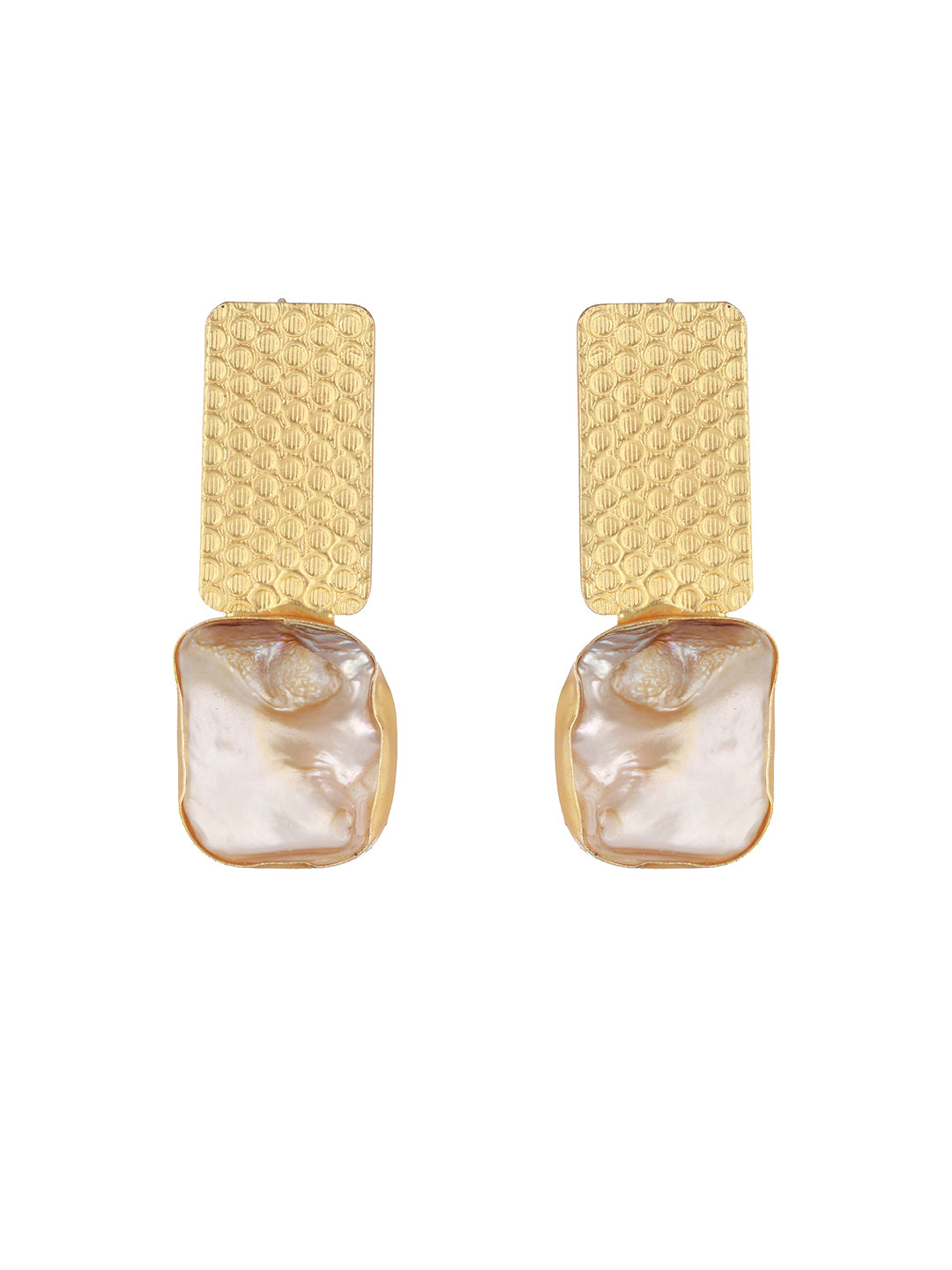 Priyaasi White Stone-Studded Textured Gold-Plated Drop Earrings