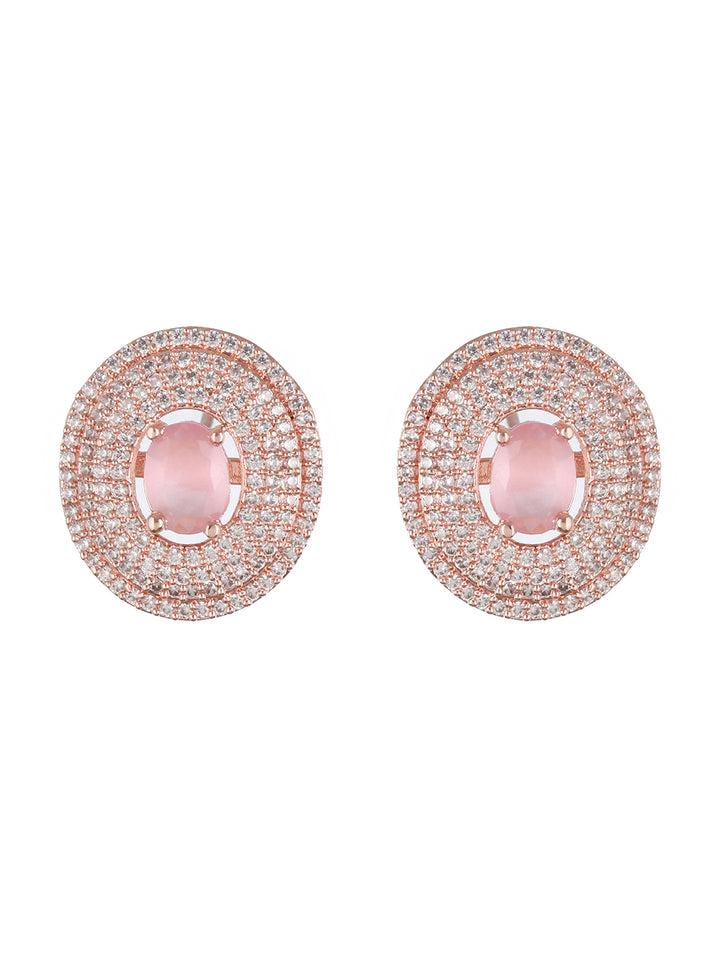 Priyaasi Pink Halo American Diamond Rose Gold-Plated Stud Earrings
