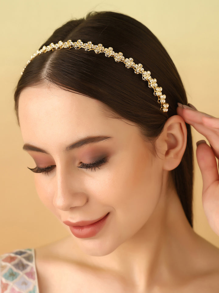 Priyaasi Floral Kundan Gold Plated Hairband