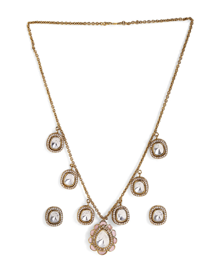Geometric Elegance Polki Styled Pendants and Stud Earrings Jewellery Set