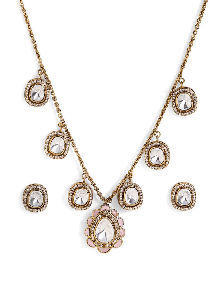 Geometric Elegance Polki Styled Pendants and Stud Earrings Jewellery Set