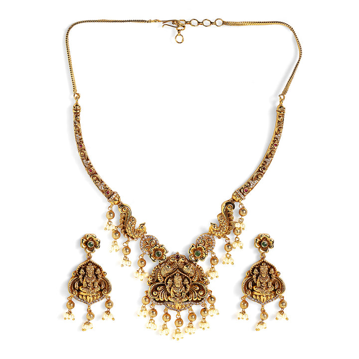 Lakshmi Twin Peacocks Elegance Gold Plated Necklace Drop Earrings Jewellery Set